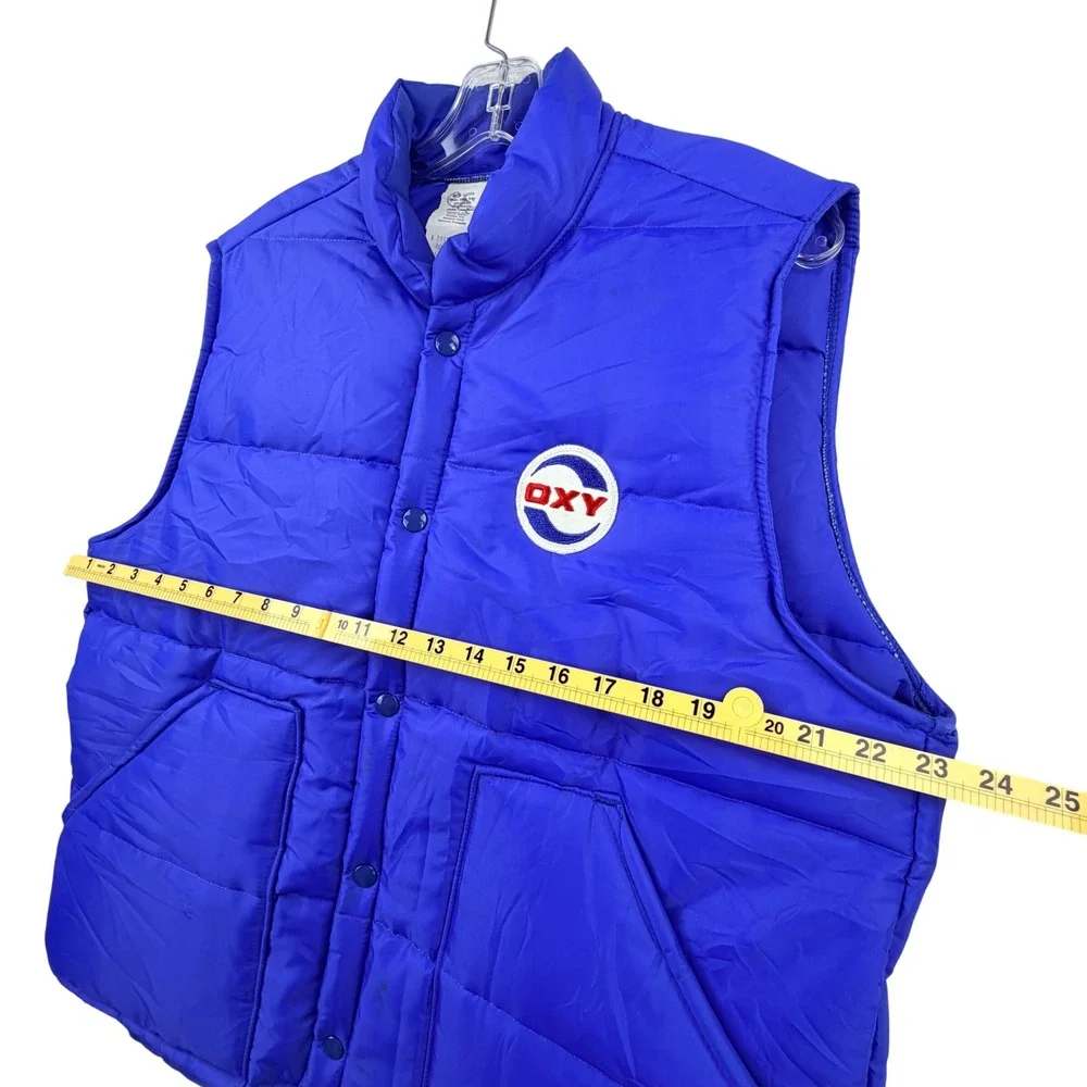 OXY Puffer Vest Men Large Royal Blue Nylon Quilted Snap Oil & Gas Vintage
